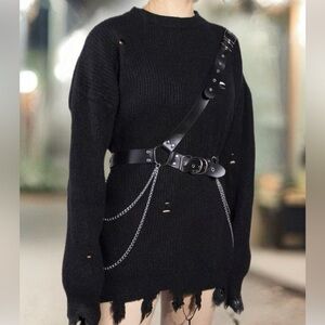 Black Suspender Cross Strap Harness Belt New